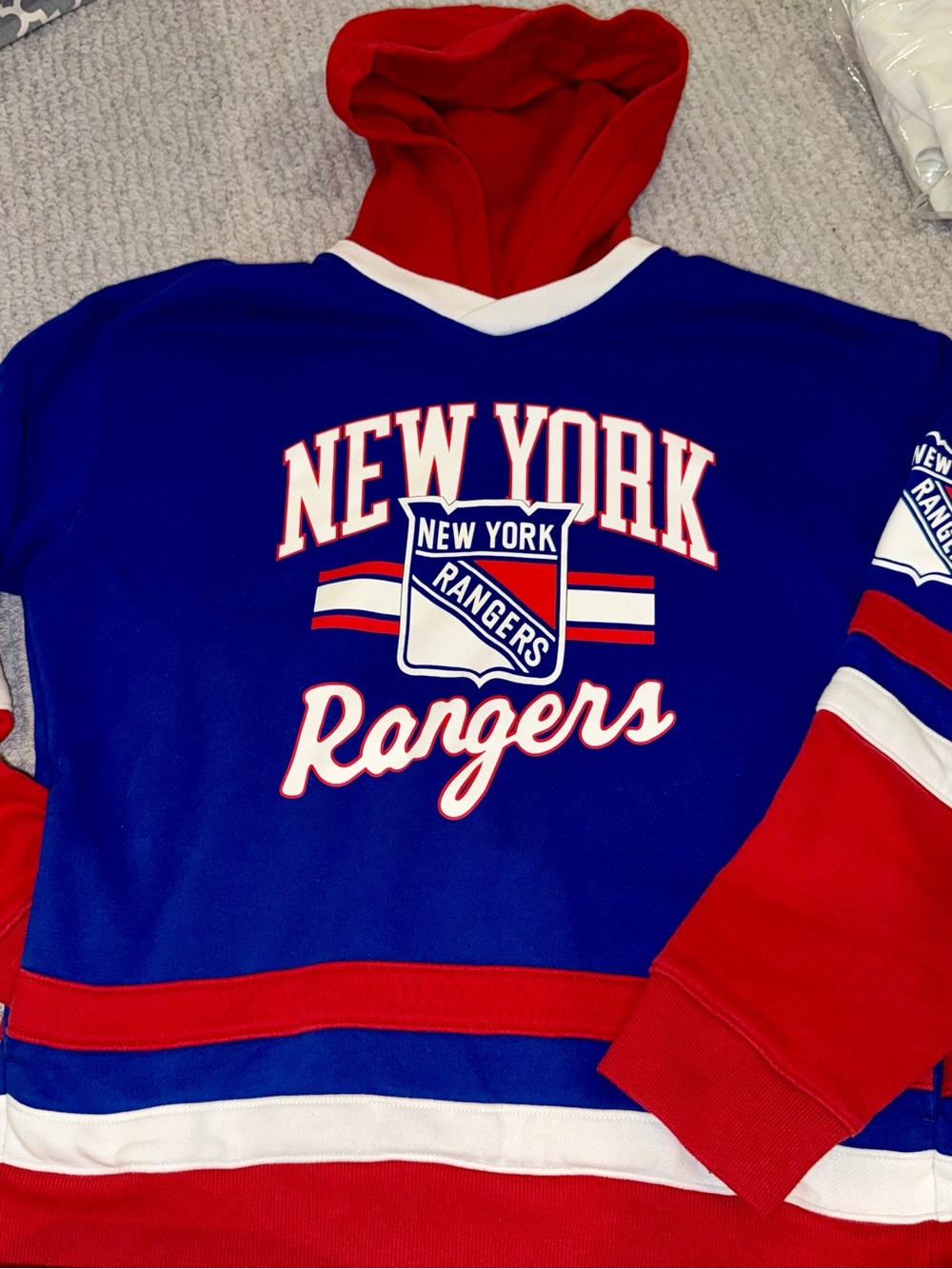 Vintage Old Time Hockey New York Rangers Hoodie Pullover Red White & Blue Large